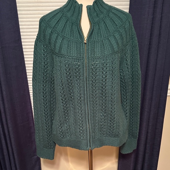 Talbots Sweaters - Talbots Kelly Green Zip-Up Cardigan